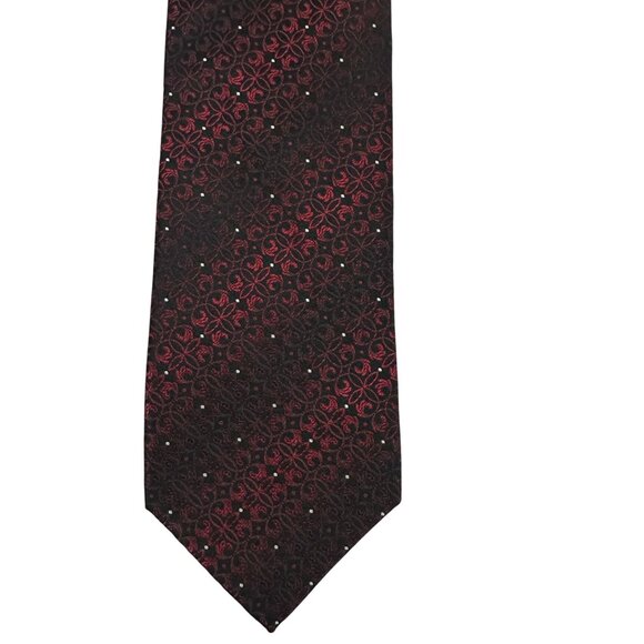 Van Heusen Black And Red Patterned Silk Tie Floral Modern Neckwear Menswear - Picture 2 of 4
